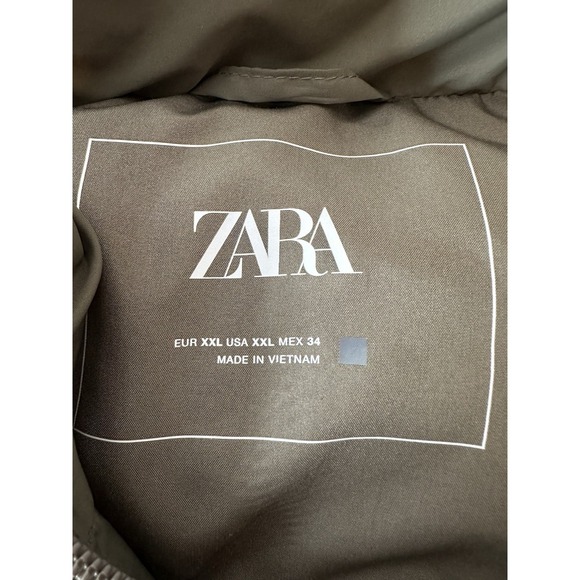 Zara Puffer Vest Women's Size XXL Olive Full Zip Pockets High‎ Collar Outdoor - Picture 3 of 8